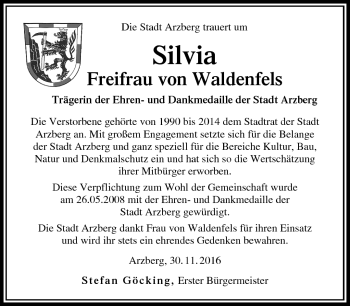 Traueranzeige von Silvia von Waldenfels von Frankenpost