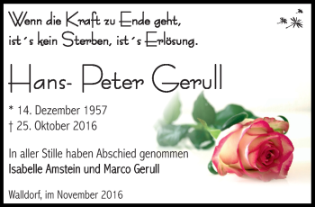Traueranzeige von Hans-Peter Gerull von Südthüringer Presse