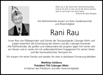 Traueranzeige von Rani Rau von Neue Presse Coburg