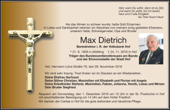Traueranzeige von Max Dietrich von Frankenpost