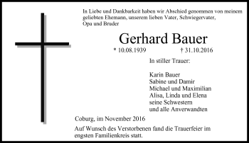 Traueranzeige von Gerhard Bauer von Neue Presse Coburg