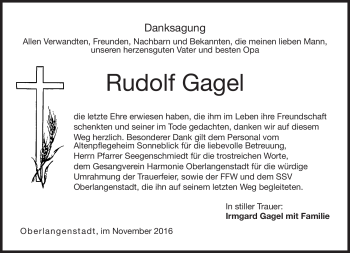Traueranzeige von Rudolf Gagel von Neue Presse Coburg