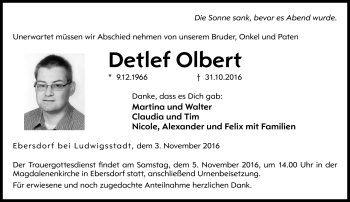 Traueranzeige von Detlef Olbert von Neue Presse Coburg