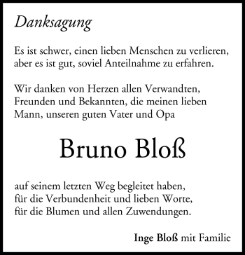 Traueranzeige von Bruno Bloß von Neue Presse Coburg