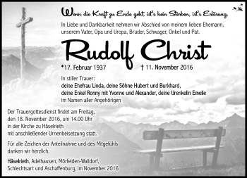 Traueranzeige von Rudolf Christ von Südthüringer Presse