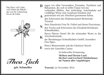 Traueranzeige von Thea Luck von Südthüringer Presse