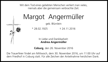Traueranzeige von Margot Angermüller von Neue Presse Coburg