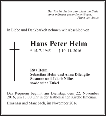 Traueranzeige von Hans Peter Helm von Südthüringer Presse