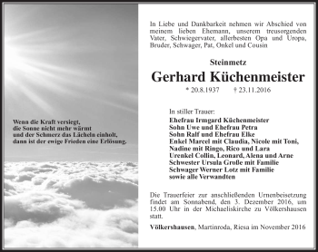 Traueranzeige von Gerhard Küchenmeister von Südthüringer Presse