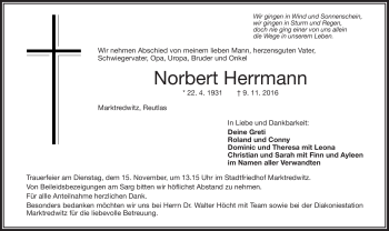 Traueranzeige von Norbert Herrmann von Frankenpost