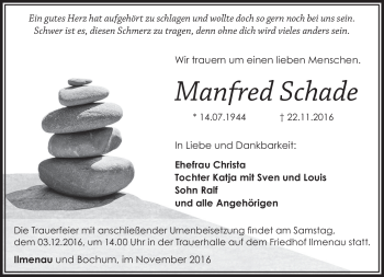 Traueranzeige von Manfred Schade von Südthüringer Presse