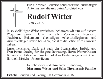 Traueranzeige von Rudolf Witter von Südthüringer Presse