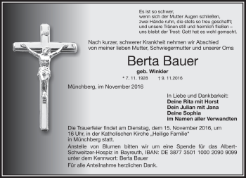 Traueranzeige von Berta Bauer von Frankenpost