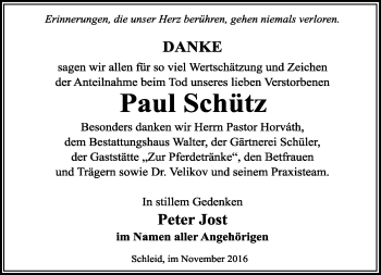 Traueranzeige von Paul Schütz von Südthüringer Presse