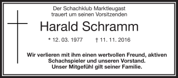 Traueranzeige von Harlad Schramm von Frankenpost