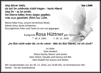 Traueranzeige von Rosa Hüttner von Frankenpost