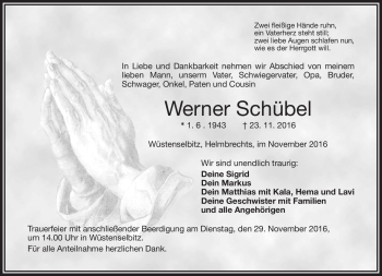 Traueranzeige von Werner Schübel von Frankenpost