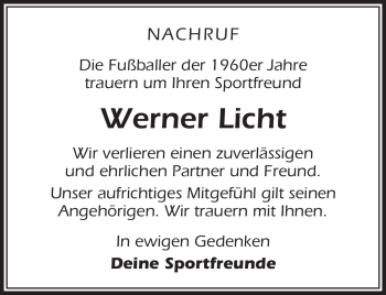 Traueranzeige von Werner Licht von Südthüringer Presse