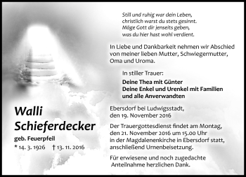 Traueranzeige von Walli Schieferdecker von Neue Presse Coburg