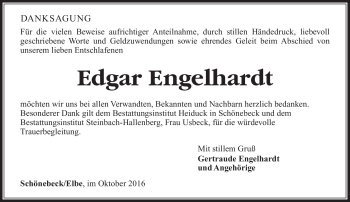 Traueranzeige von Edgar Engelhardt von Südthüringer Presse