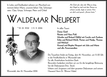 Traueranzeige von Waldemar Neupert von Frankenpost