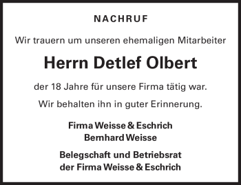 Traueranzeige von Detlef Olbert von Neue Presse Coburg
