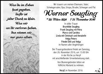 Traueranzeige von Werner Seuling von Südthüringer Presse
