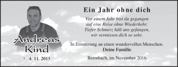 Traueranzeige von Andreas Kind von Südthüringer Presse