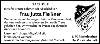 Traueranzeige von Jutta Fleißner von Frankenpost