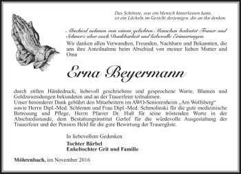 Traueranzeige von Erna Beyermann von Südthüringer Presse