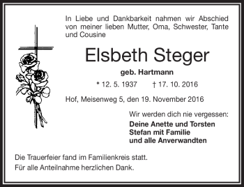 Traueranzeige von Elsbeth Steger von Frankenpost