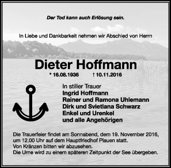 Traueranzeige von Dieter Hoffmann von Frankenpost
