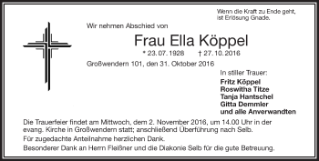 Traueranzeige von Ella Köppel von Frankenpost