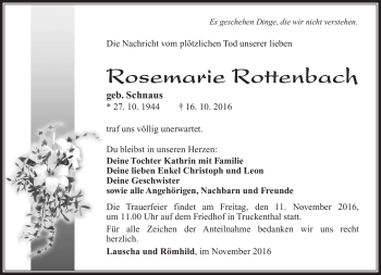 Traueranzeige von Rosemarie Rottenbach von Südthüringer Presse