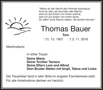 Traueranzeige von Thomas Bauer von Frankenpost
