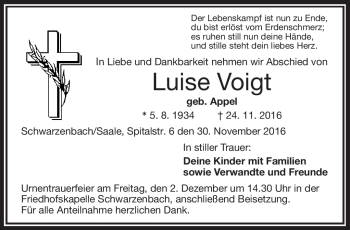 Traueranzeige von Luise Voigt von Frankenpost