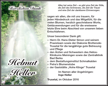 Traueranzeige von Helmut Heller von Südthüringer Presse