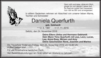 Traueranzeige von Daniela Querfurth von Frankenpost