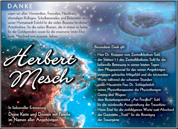 Traueranzeige von Mesch Herbert von Südthüringer Presse
