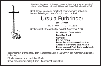 Traueranzeige von Ursula Fürbringer von Frankenpost