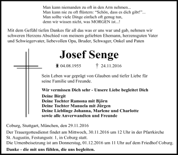 Traueranzeige von Josef Senge von Neue Presse Coburg