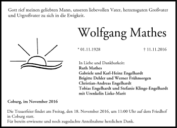 Traueranzeige von Wolfgang Mathes von Neue Presse Coburg