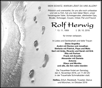 Traueranzeige von Rolf Herwig von Südthüringer Presse