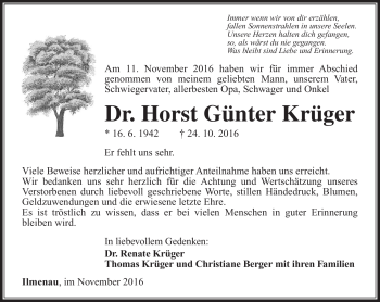 Traueranzeige von Horst Günter Krüger von Südthüringer Presse