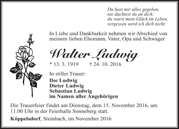Traueranzeige von Walter Ludwig von Südthüringer Presse