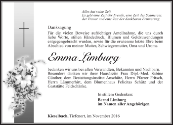 Traueranzeige von Emma Limburg von Südthüringer Presse