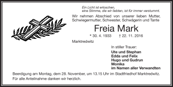 Traueranzeige von Mark Freia von Frankenpost