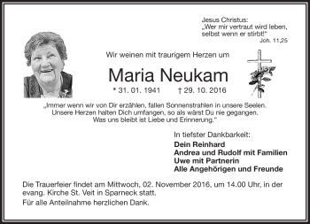 Traueranzeige von Maria Neukam von Frankenpost