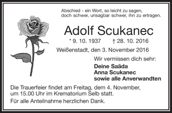 Traueranzeige von Adolf Scukanec von Frankenpost