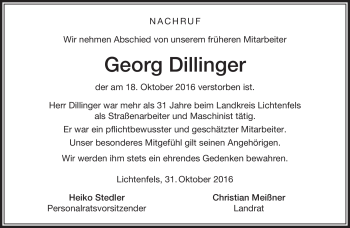 Traueranzeige von Georg Dillinger von Neue Presse Coburg